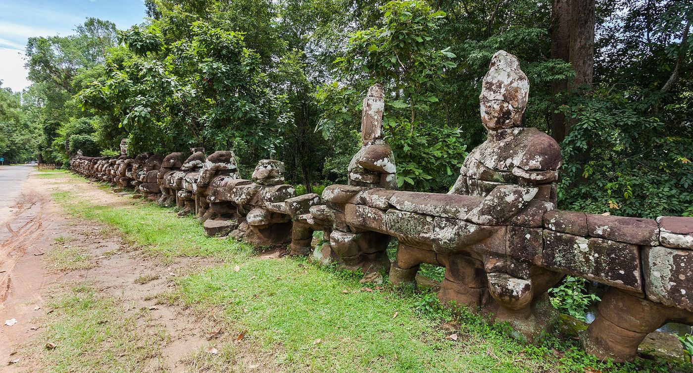 The statues lining the approach to Angkor Thom’s Victory Gate